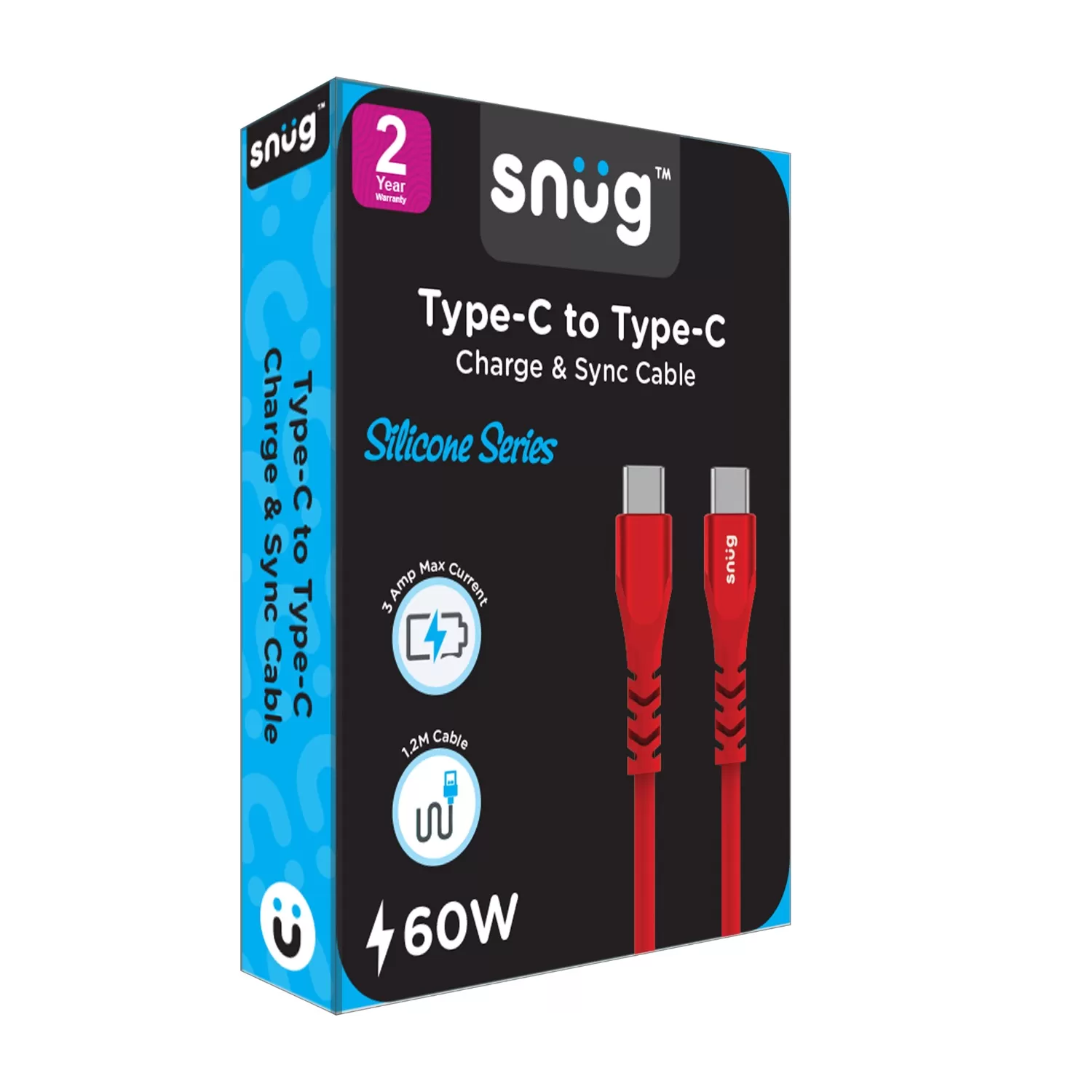 Snug 60W USB C To USB C Cable - 1.2m Red - Image 2