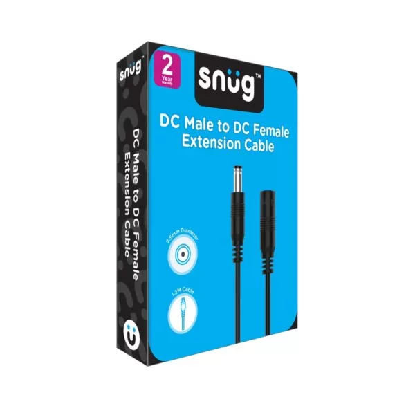 Snug DC Male To Female Extension Cable - 1.2m Black - Image 4