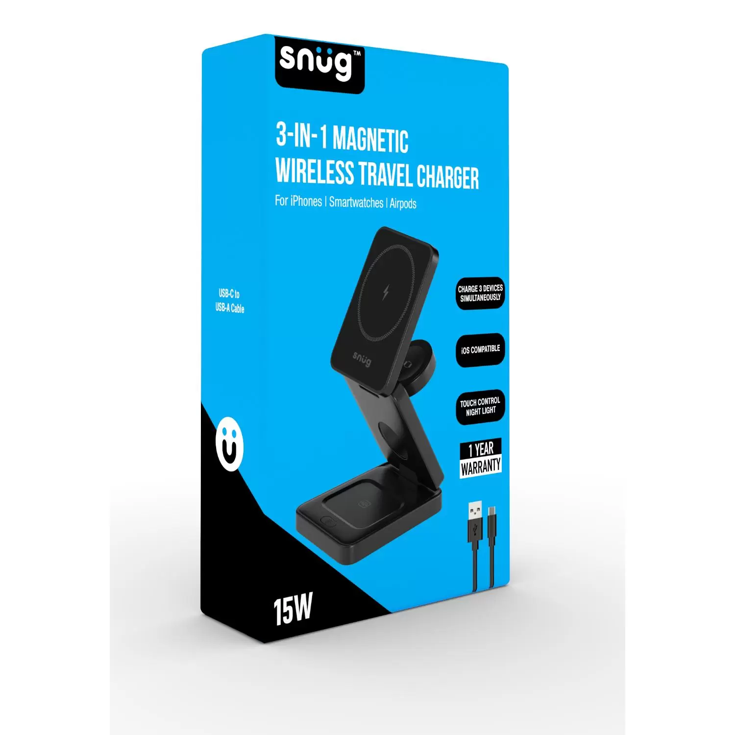 Snug 15W 3-In-1 Magnetic Wireless Charger 15W - Black - Image 5