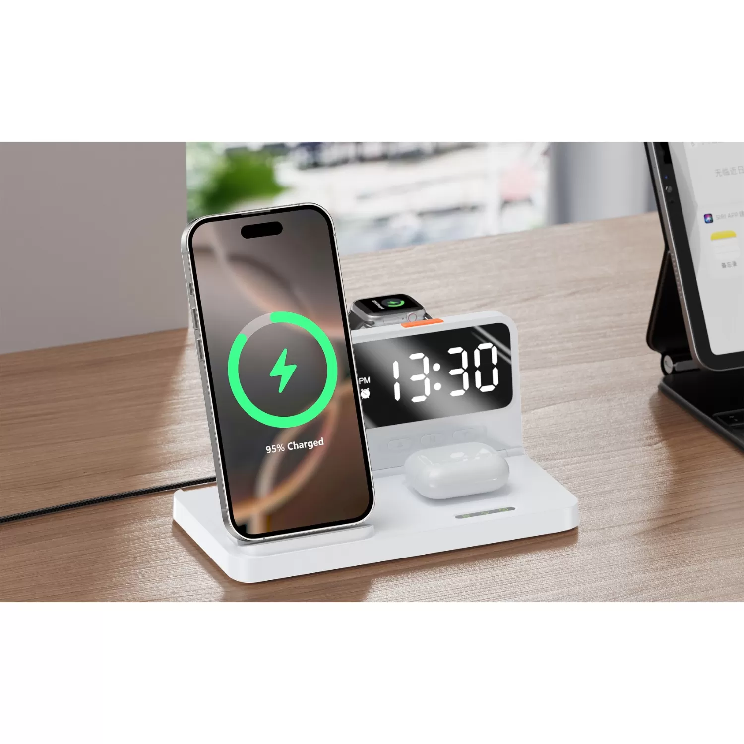 Snug 15W 4-In-1 Wireless Charger - Clock White - Image 6