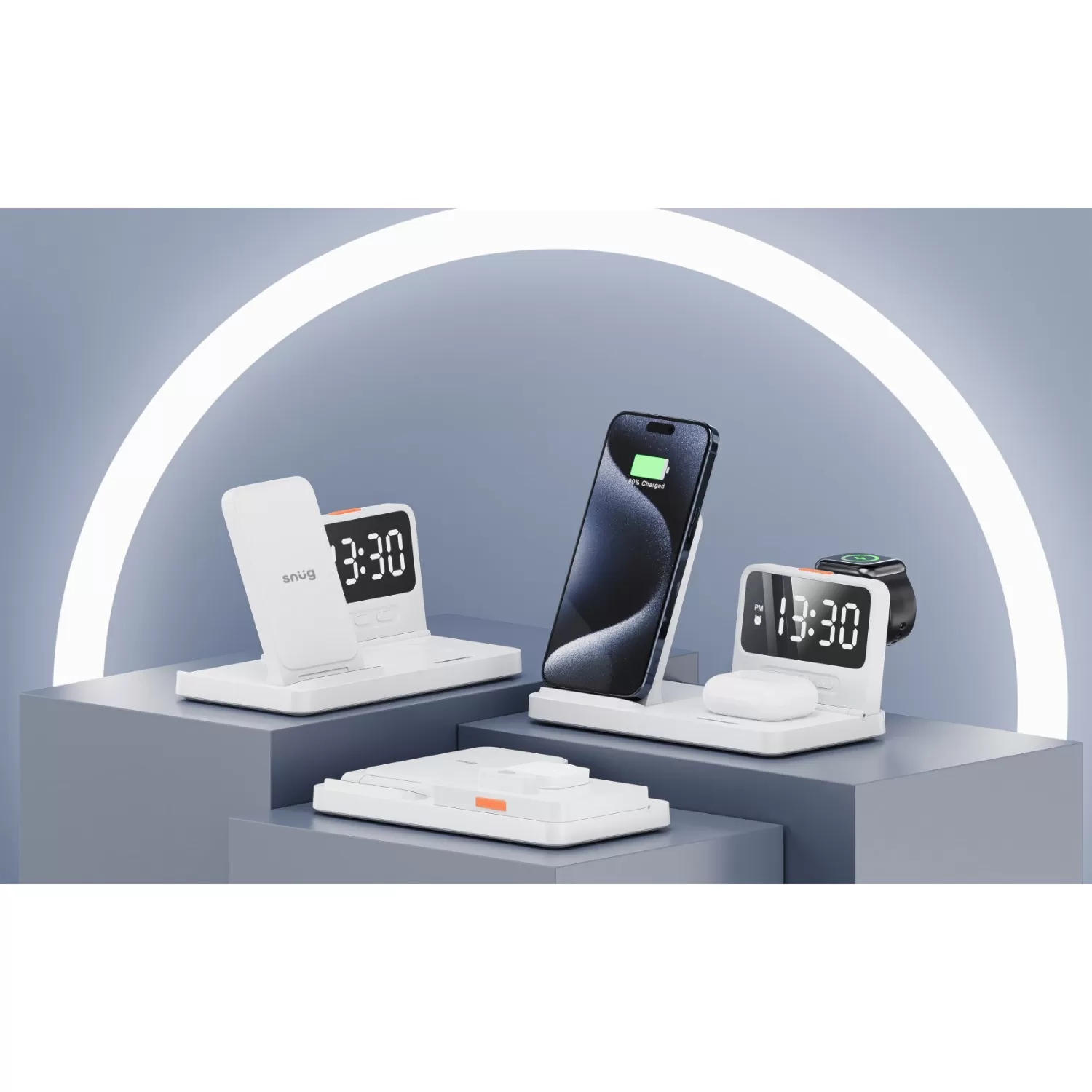 Snug 15W 4-In-1 Wireless Charger - Clock White - Image 8