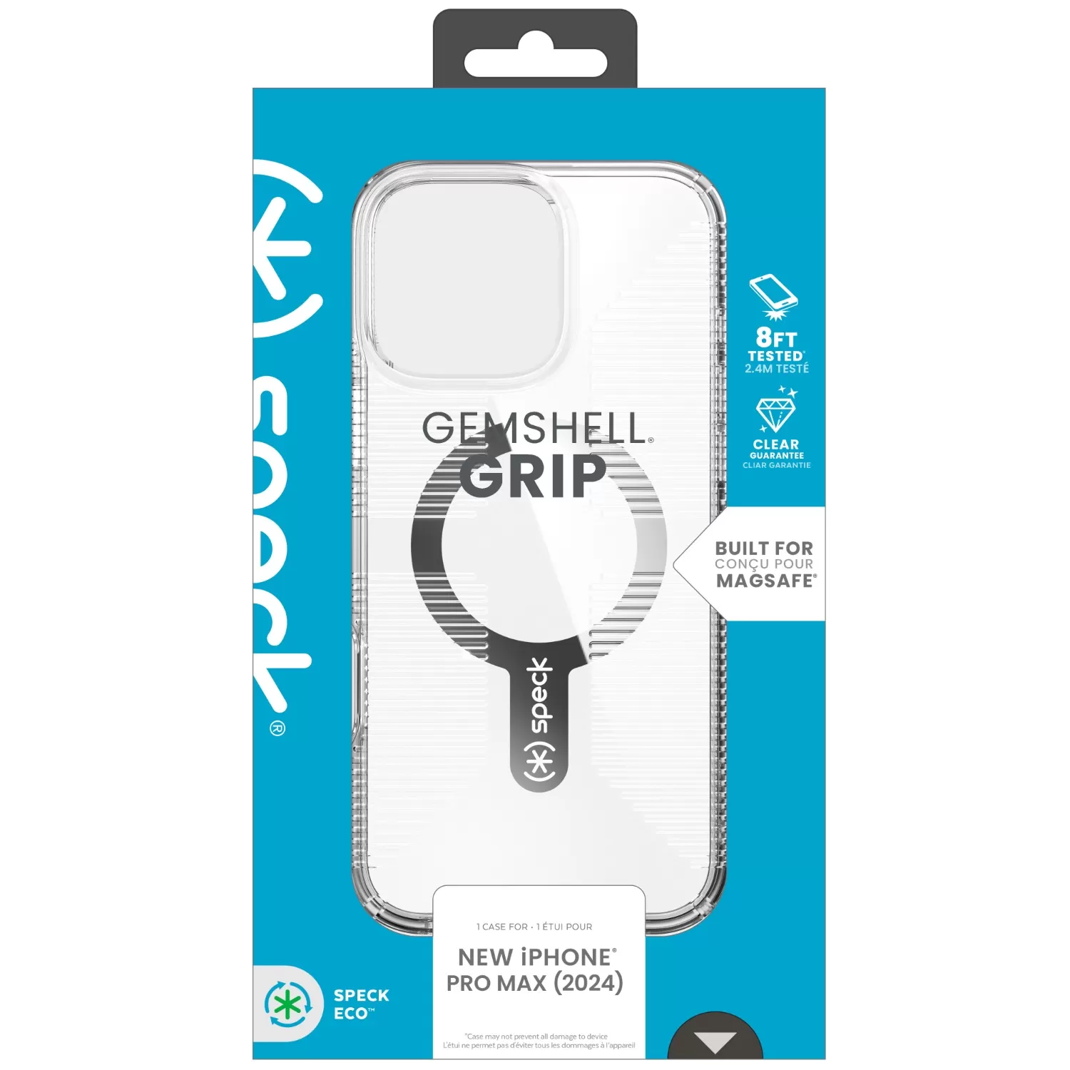 Retail pack of Apple iPhone 16 Pro Max Speck GemShell Grip MagSafe case, slim clear protective phone cover
