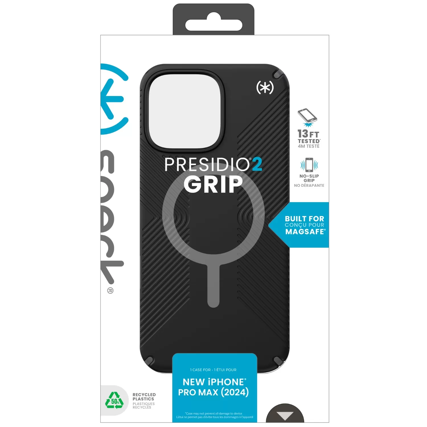 Retail pack of Apple iPhone 16 Pro Max Speck Presidio2 Grip MagSafe black case, durable protective cover