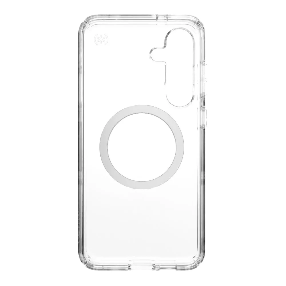 Front view of Samsung Galaxy S25+ Speck Presidio Perfect Clear MagSafe case