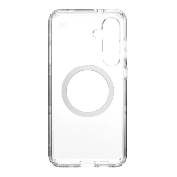 Front view of Samsung Galaxy S25+ Speck Presidio Perfect Clear MagSafe case