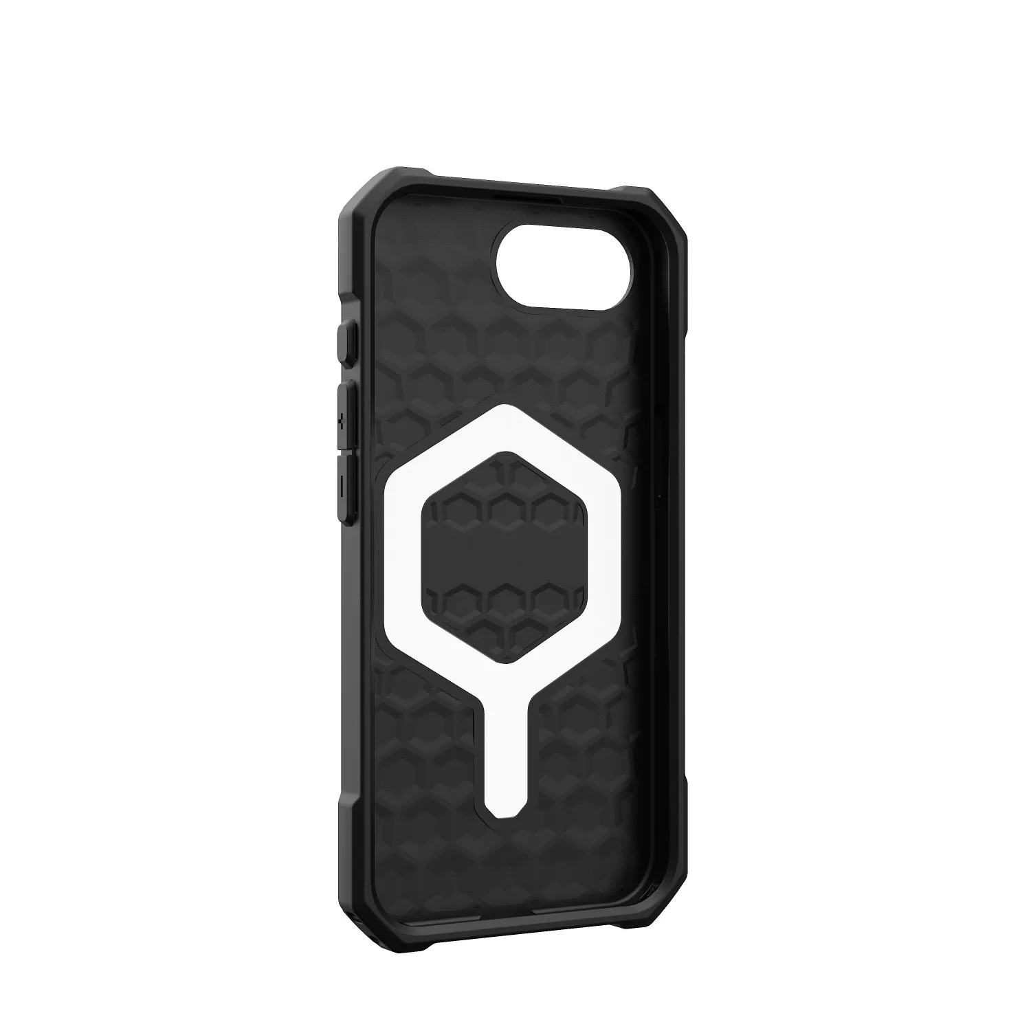 Front view of the UAG Essential Armor MagSafe case for iPhone 16e in rugged black finish