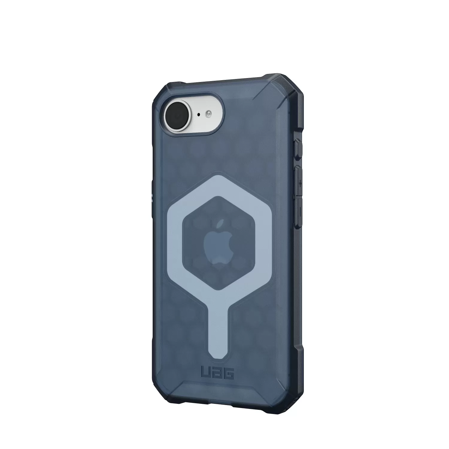 Inner hex pattern inside the UAG Cloud Blue cover boosts impact resistance for iPhone 16e