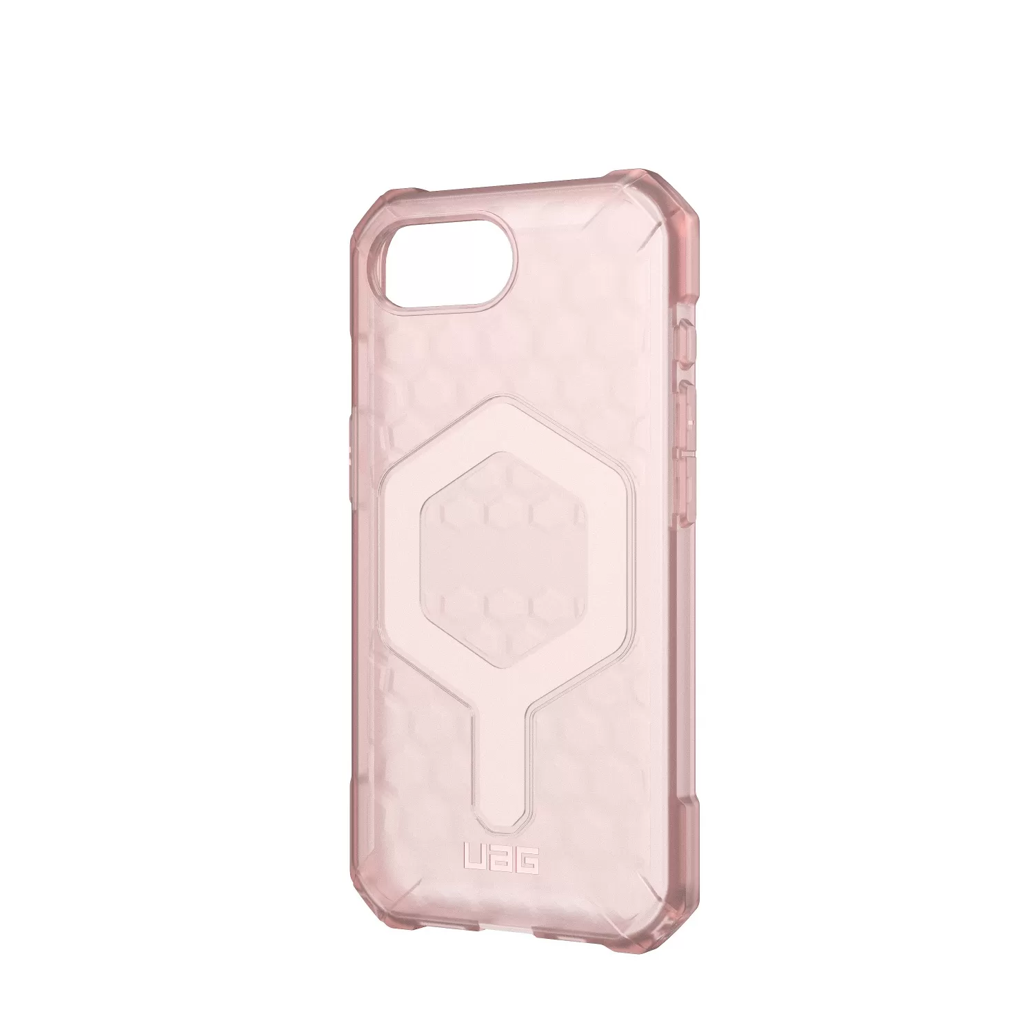 Close-up of the side grip texture on the rose UAG case for Apple iPhone 16e