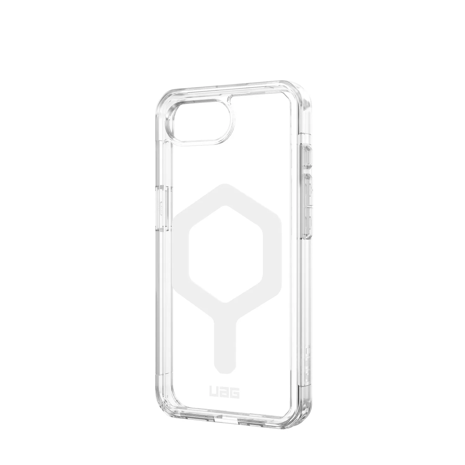 Side profile view 1 of the UAG Plyo Ice case showing impact-absorbing TPU bumpers for iPhone 16e