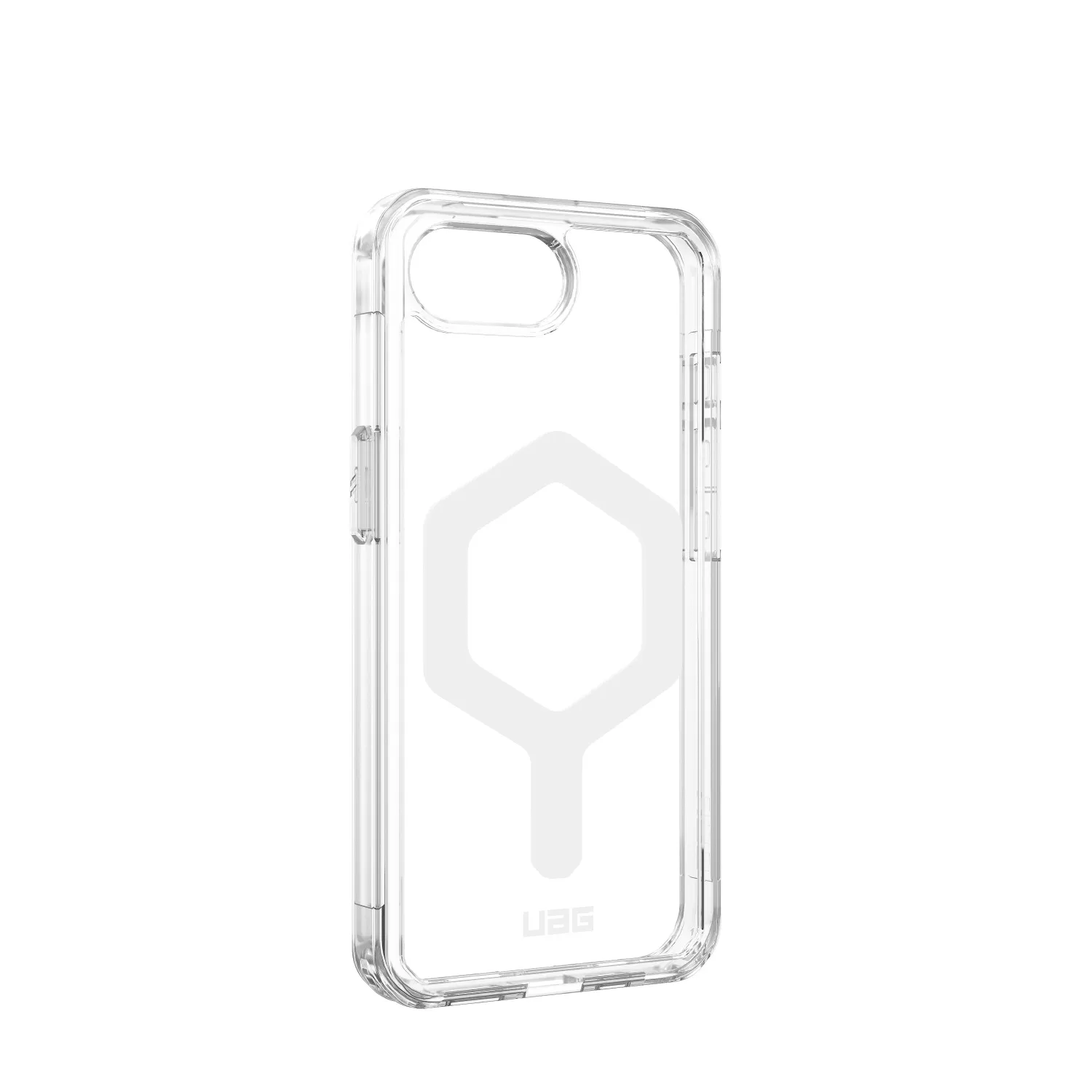 Side profile view 2 of the UAG Plyo Ice case showing impact-absorbing TPU bumpers for iPhone 16e