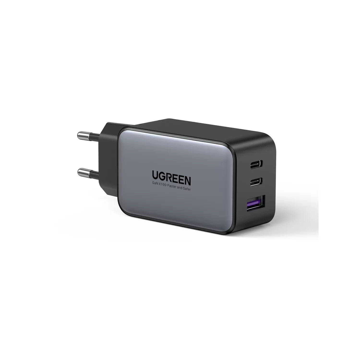 This Black UGREEN 65W GaN Charger 3 Port PD Fast Charge Wall Adapter features the Type-C port with Power Delivery 3.0.