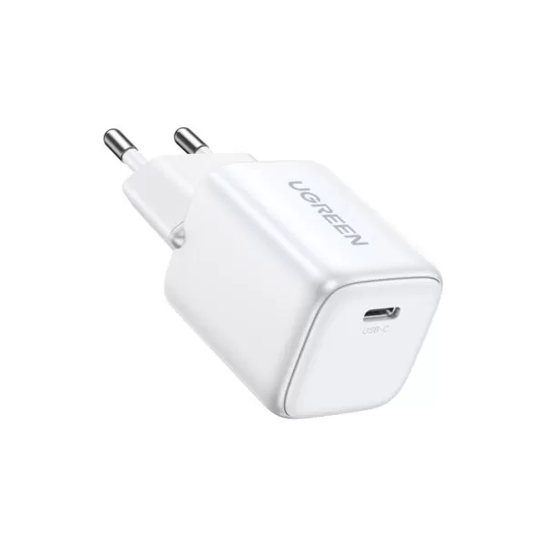 Unleash the potential of your devices and enjoy top-notch performance with this White UGREEN 20W GaN Charger 1 Port PD Fast Charge Wall Adapter.