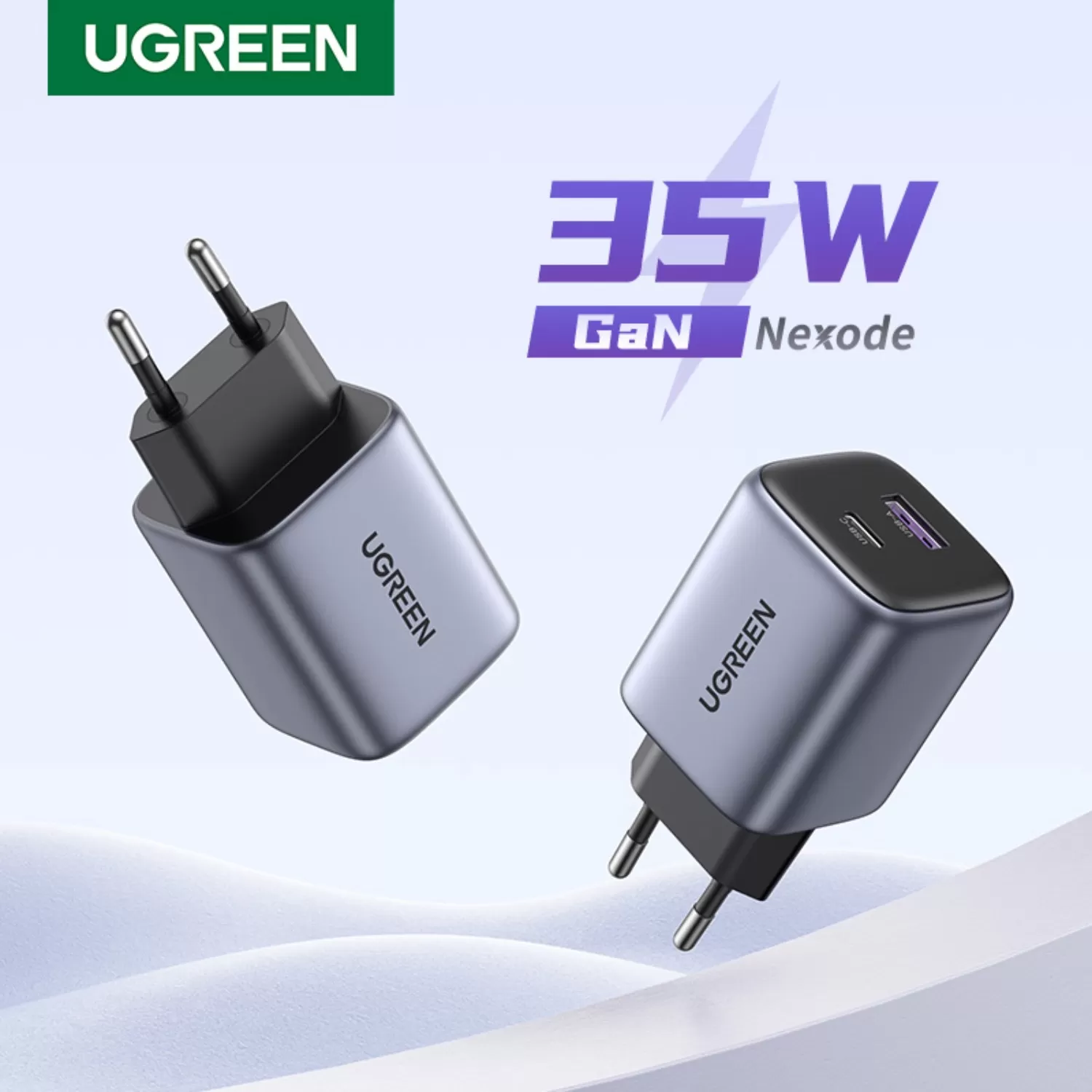 35W UGREEN PD Wall Charger – Nexode 2-Port Grey/Black - Image 8