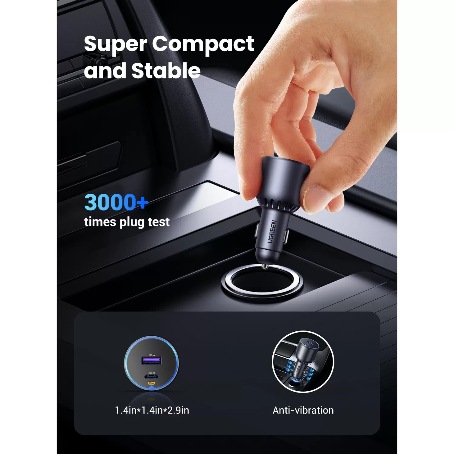 UGREEN 63W PD Car Charger - 2 Port - Grey - Image 6