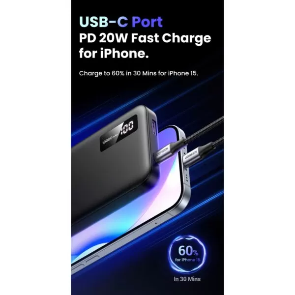 UGREEN Power Bank 10000mAh - 20W PD Charger - Black - Image 4