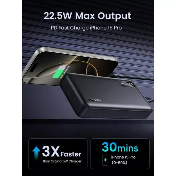20W Power Bank 20000mAh - UGREEN PD Fast Charger - Black - Image 6