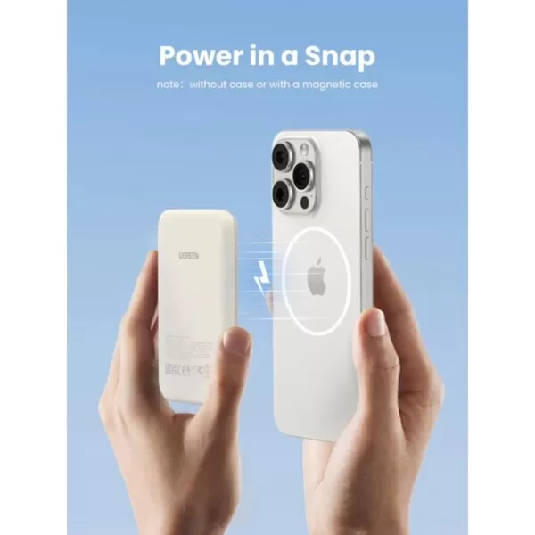 UGREEN Wireless Power Bank 5000mAh - 15W Magnetic - White - Image 2