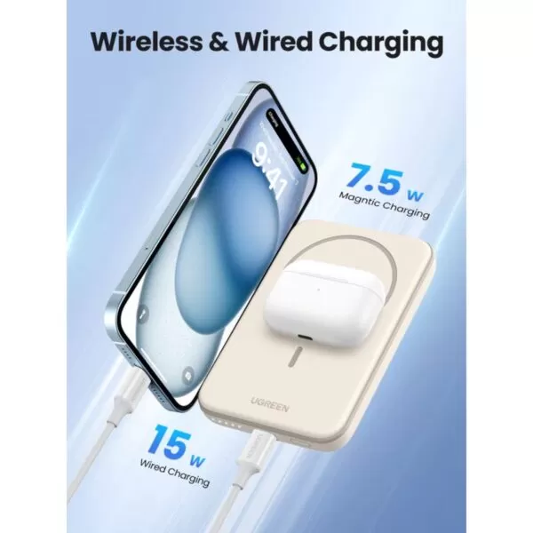 UGREEN Wireless Power Bank 5000mAh - 15W Magnetic - White - Image 4