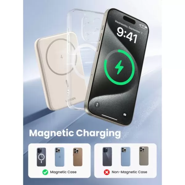 UGREEN Wireless Power Bank 5000mAh - 15W Magnetic - White - Image 5