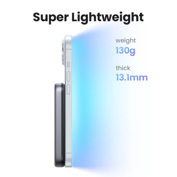 Side profile of UGREEN 10000mAh power bank - slim and portable charger