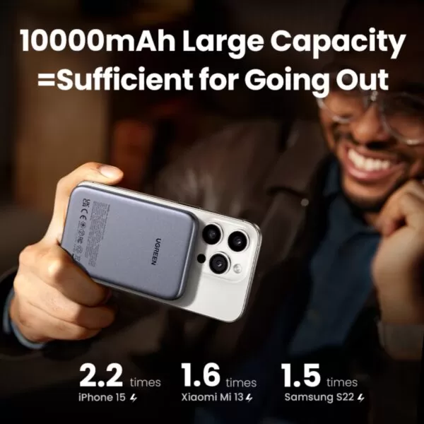 UGREEN Wireless Power Bank 10000mAh - Nexode 20W Magnetic - Grey - Image 3