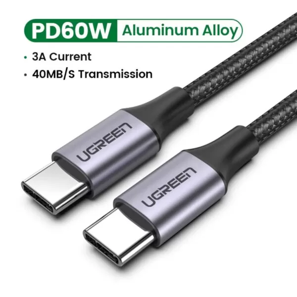 UGREEN 60W Type C To Type C Cable - 1m Black - Image 5