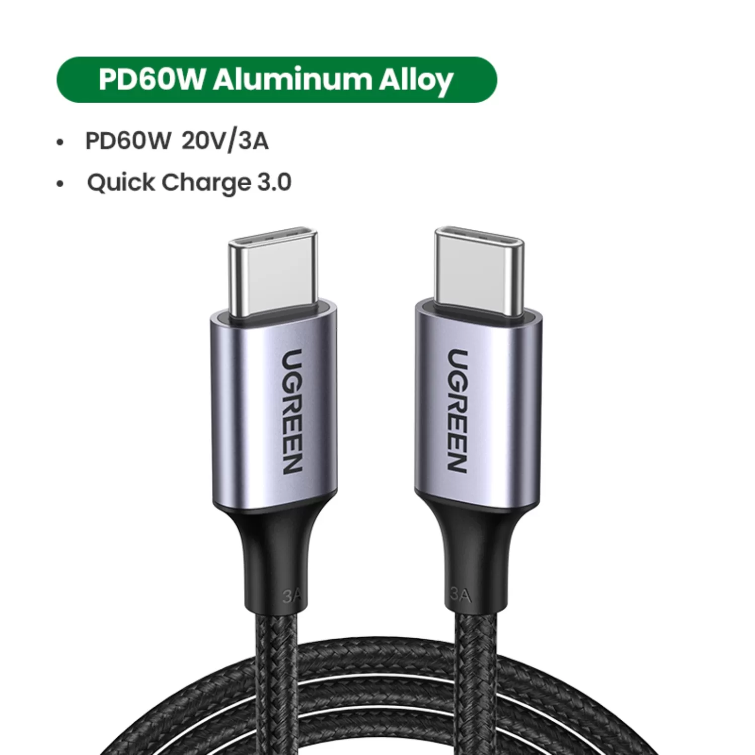 UGREEN 60W Type C To Type C Cable - 1m Black - Image 4
