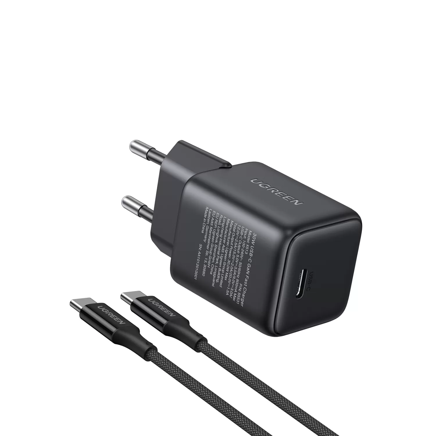 30W UGREEN PD Wall Charger with USB-C Cable – 1-Port Black