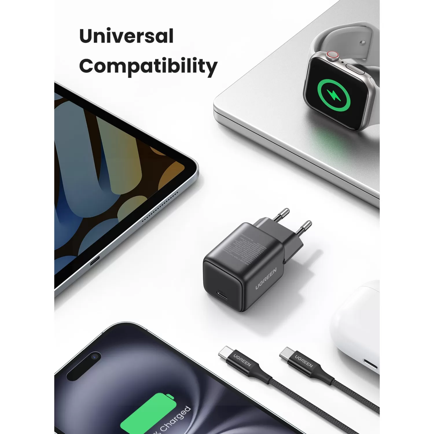 30W UGREEN PD Wall Charger with USB-C Cable – 1-Port Black - Image 10