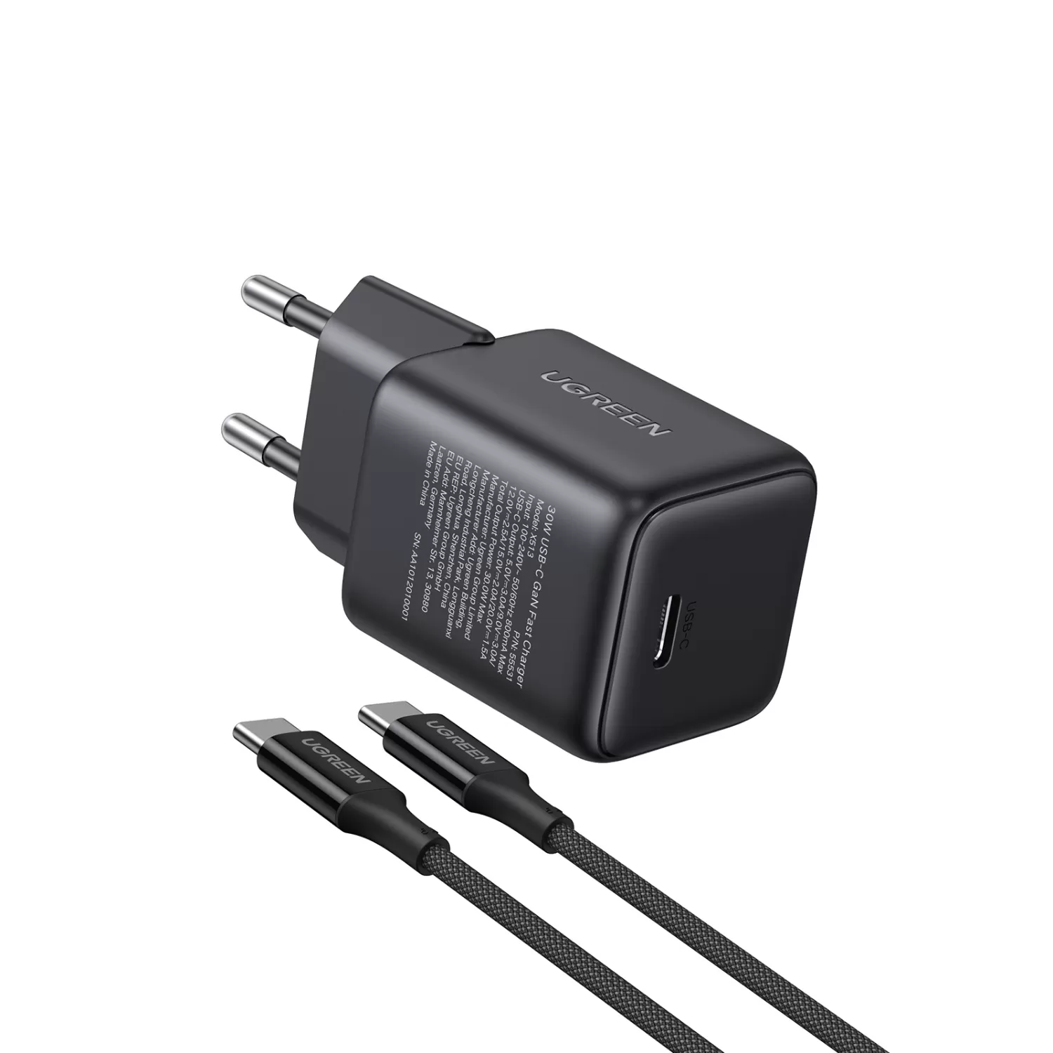 30W UGREEN PD Wall Charger with USB-C Cable – 1-Port Black - Image 2