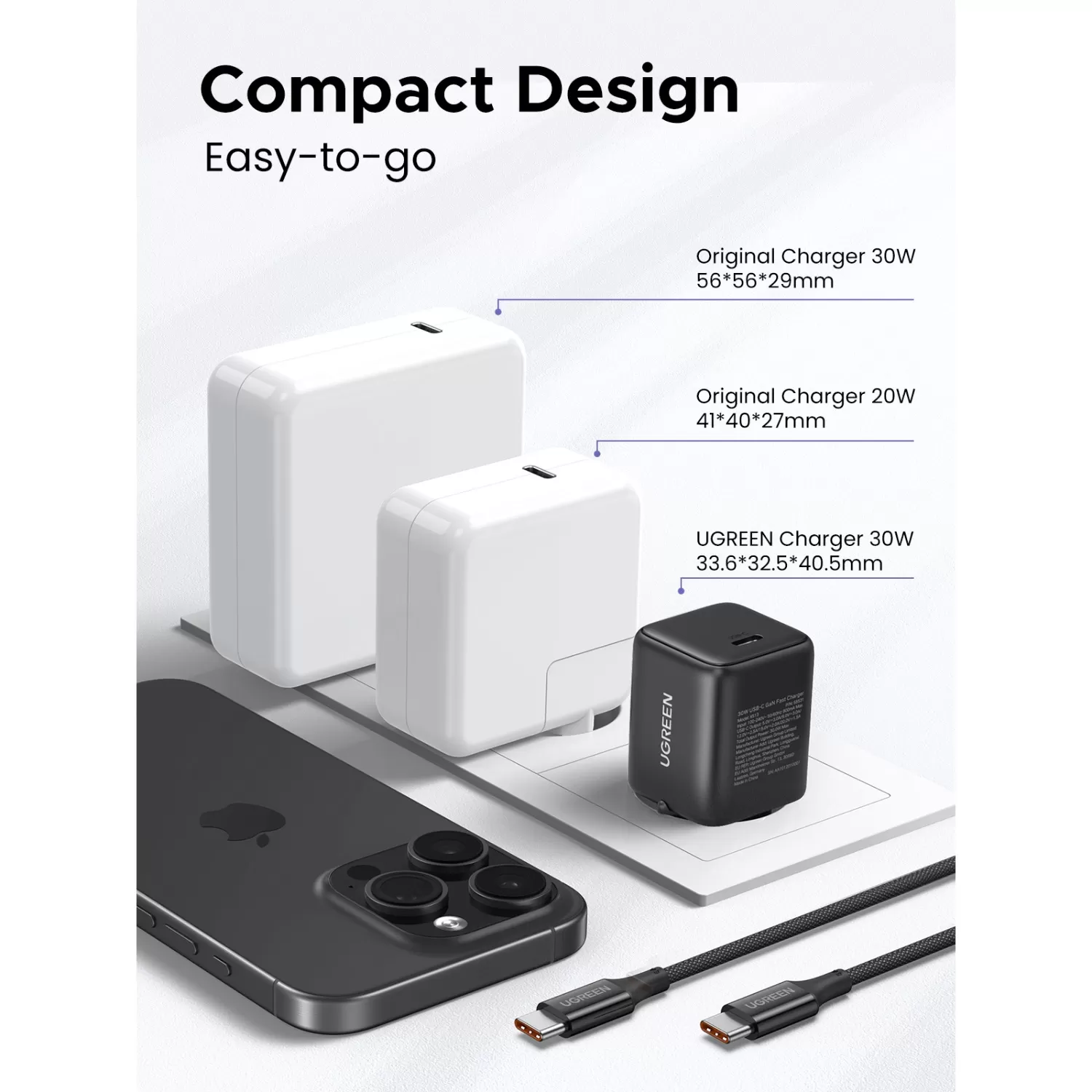 30W UGREEN PD Wall Charger with USB-C Cable – 1-Port Black - Image 8