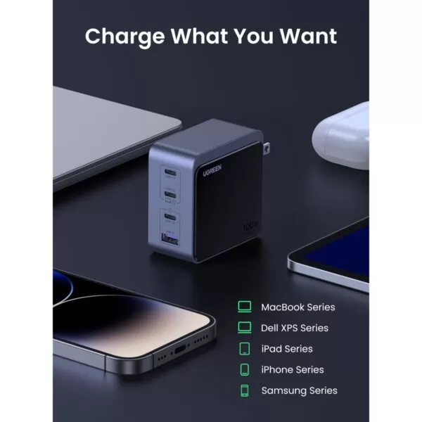 UGREEN Nexode 100W Wall Charger - 4 Port Fast Charger - Grey & Black - Image 4