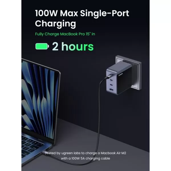 UGREEN Nexode 100W Wall Charger - 4 Port Fast Charger - Grey & Black - Image 7