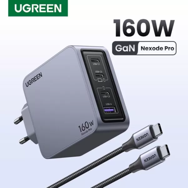 UGREEN Nexode 160W Wall Charger - 4 Port Fast Charger - Grey - Image 2
