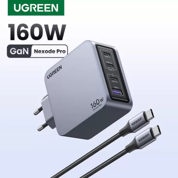 UGREEN Nexode 160W Wall Charger - 4 Port Fast Charger - Grey - Image 3