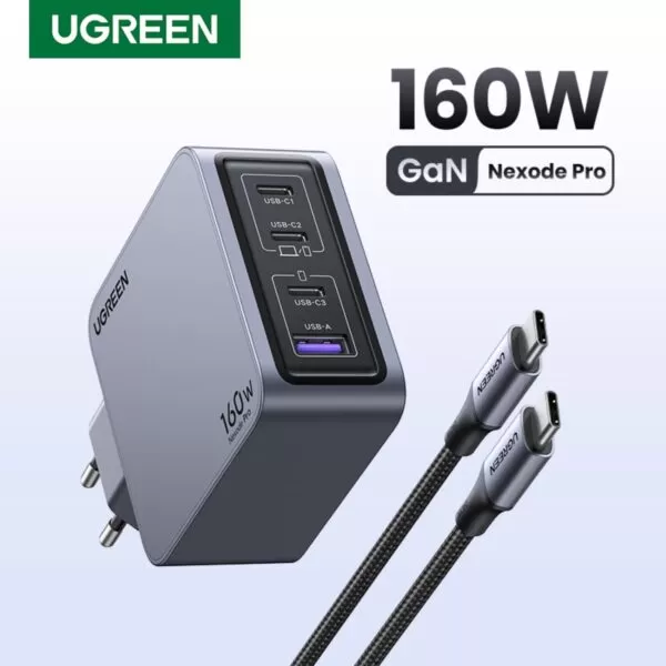 UGREEN Nexode 160W Wall Charger - 4 Port Fast Charger - Grey - Image 4