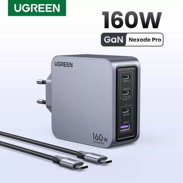 UGREEN Nexode 160W Wall Charger - 4 Port Fast Charger - Grey - Image 5
